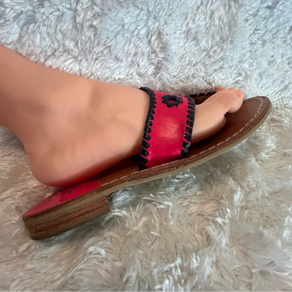 Jack Rogers sandals thongs flip flops Lisa 8.5 leather bright hot pink navy blue - Picture 14 of 15
